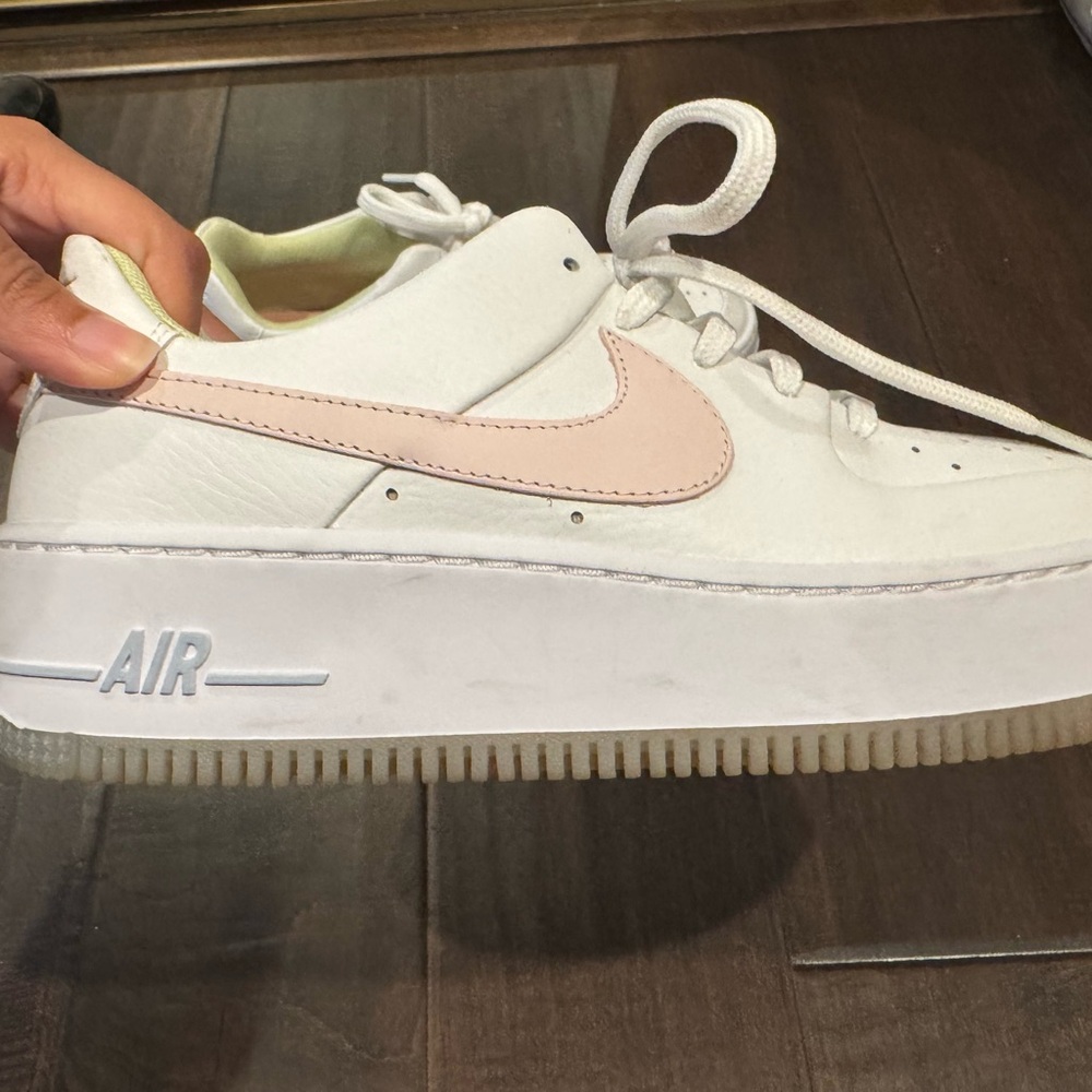 Women’s Nike Air Force Sage Low - Light Pink Swoosh w/ Green Lining